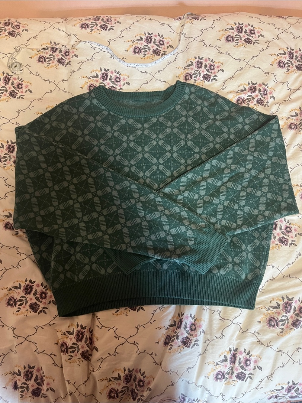 Oversized Green Crewneck Sweater | Slightly Cropped